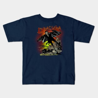 Horror comic scene with Dracula over a gothic castle. Kids T-Shirt